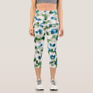 Green Blue Grey White Abstract Pattern Capri Leggings