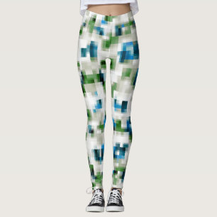 Green Blue Grey White Abstract Pattern Leggings