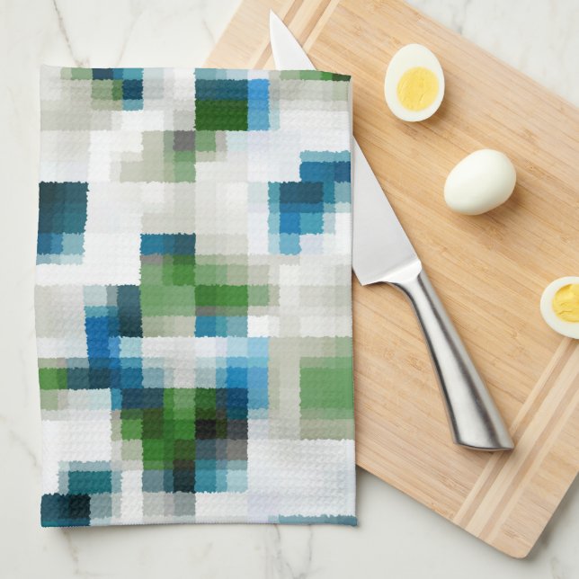Green Blue Grey White Abstract Pattern  Tea Towel (Quarter Fold)