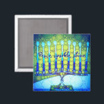 Green Blue Hanukkah Menorah Peace Sparkle Shine Magnet<br><div class="desc">“Peace, sparkle, shine.” A close-up photo of a bright, colorful, blue and green artsy menorah helps you usher in the holiday of Hanukkah in style. Feel the warmth and joy of the holiday season whenever you use this bright, colorful Hanukkah magnet. Matching cards, postage, stickers, pillows, housewares, totebags, and other...</div>