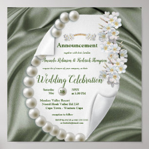 Green,Blue,Ivory,Gold Silk & Pearl,Wedding Poster