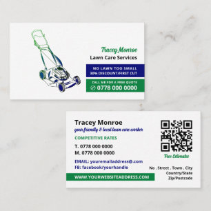Green & Blue Lawn-Mower, Lawn Care Services Business Card