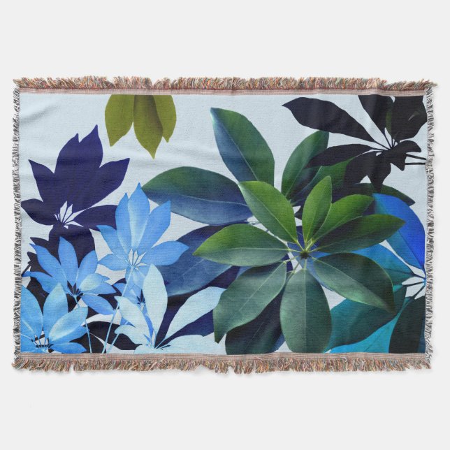 Green, Blue  Leaves Art Pattern Throw Blanket (Front)