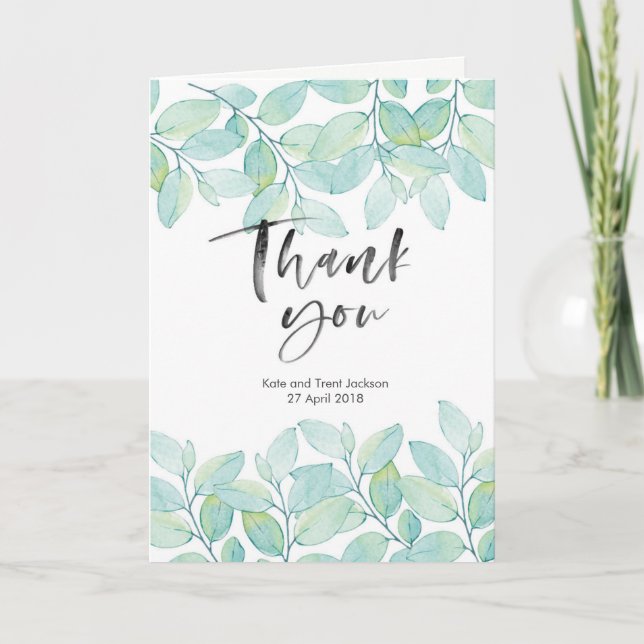 Green blue leaves floral Thank you card (Front)