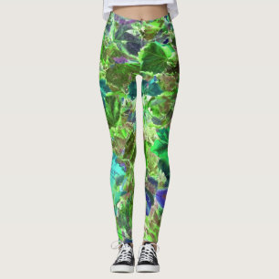 Green Blue Leaves Nature Leggings