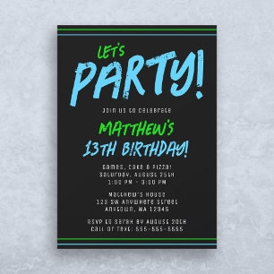Green Blue Lines Boy Birthday Party Invitation