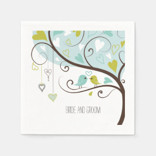 Green Blue Love Birds Wedding Napkin