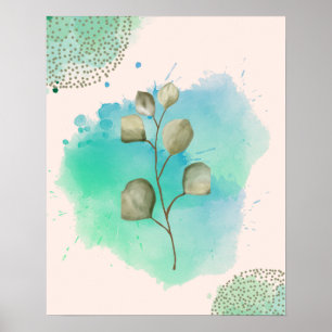Green & Blue Minimalist Leaves Poster