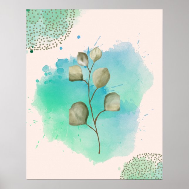 Green & Blue Minimalist Leaves  Poster (Front)
