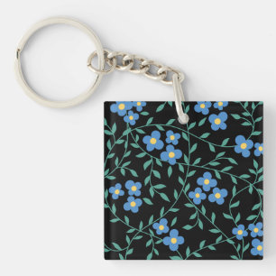 Green & blue Modern Abstract Floral Key Ring