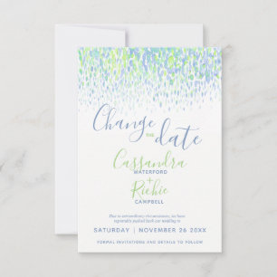 Green blue modern art change the date wedding save the date