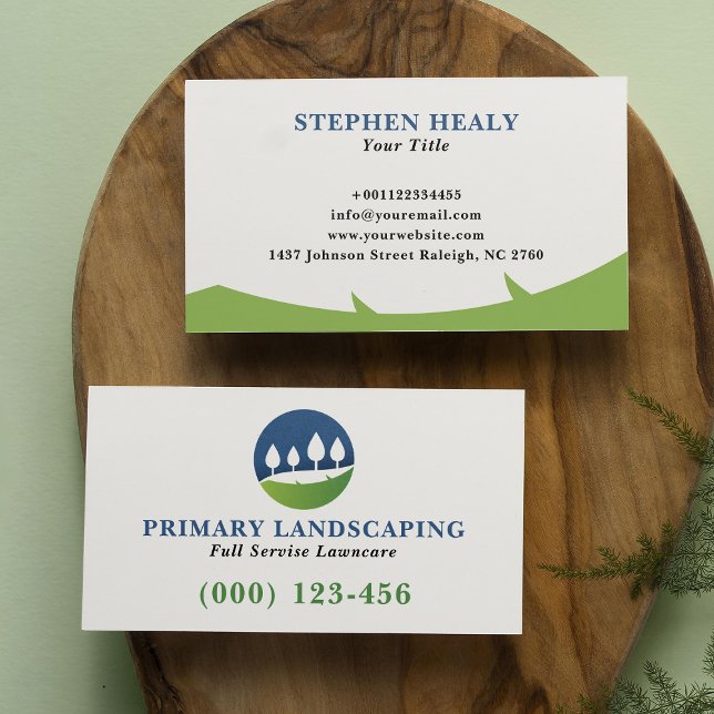 Green Blue Modern Landscaping Logo Business Card (Creator Uploaded)