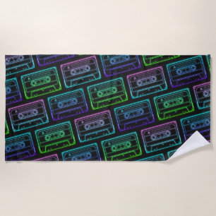 Green Blue Neon Retro Cassette Tape Pattern Beach Towel