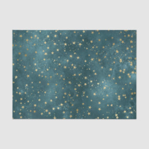 Green blue night sky teal gold star pattern  tissue paper