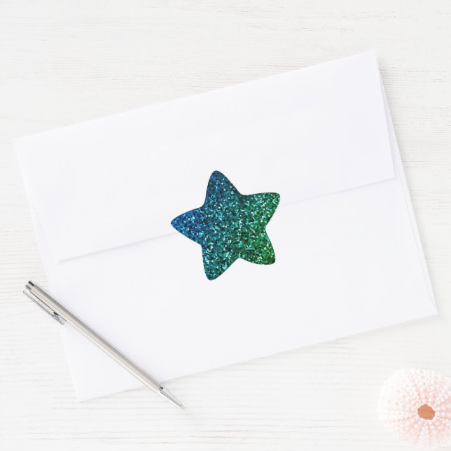 Green Blue Ombre Glitter Sparkle Sparkly Pattern  Star Sticker (Envelope)