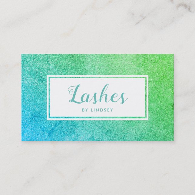 Green Blue Ombre Sparkle Glitter Lashes Make Up Business Card (Front)