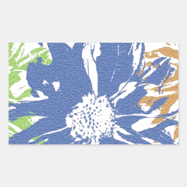Green Blue Orange Flower Motif Rectangular Sticker (Front)