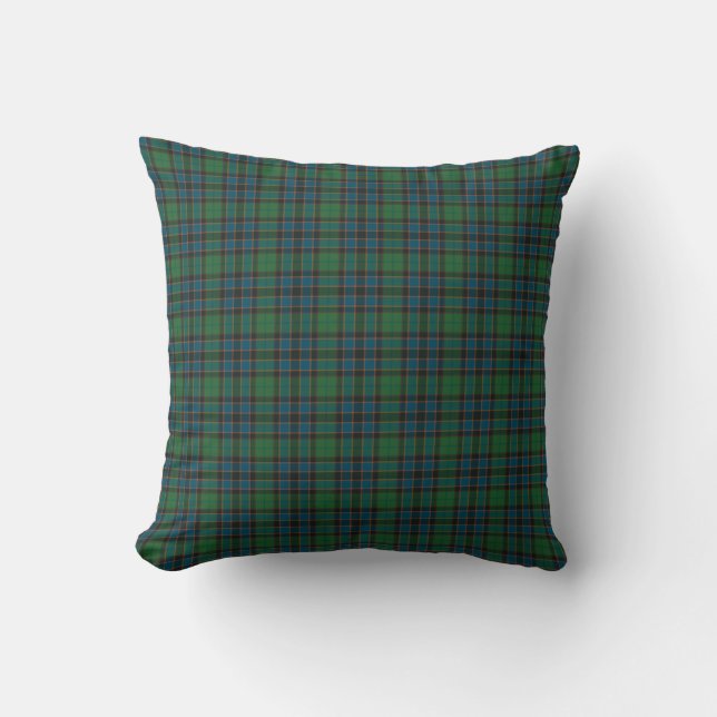 Green Blue Orange Plaid Tartan Cushion (Front)