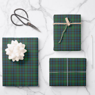 Green Blue Orange Plaid Tartan Wrapping Paper Sheet