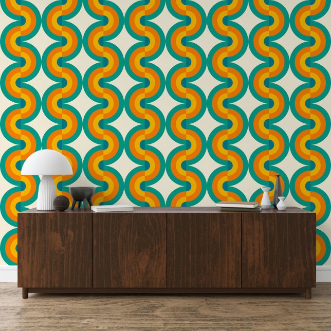 Green Blue Orange Yellow Half Circle Waves Pattern Wallpaper (Creator Uploaded)