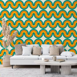 Green Blue Orange Yellow Half Circle Waves Pattern Wallpaper