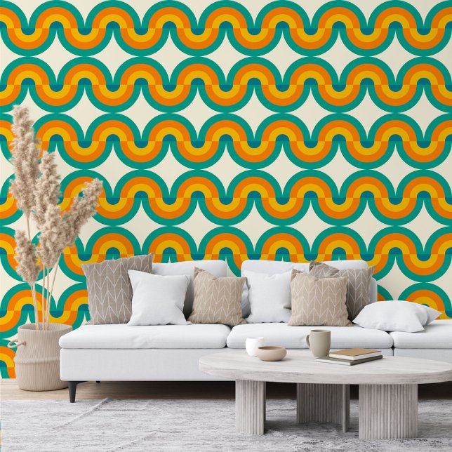 Green Blue Orange Yellow Half Circle Waves Pattern Wallpaper (Creator Uploaded)
