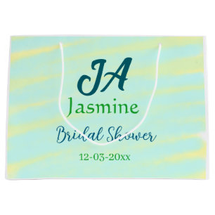 Green blue pastel watercolor bridal shower name da large gift bag