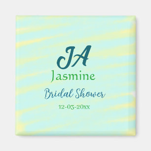 Green blue pastel watercolor bridal shower name da magnet