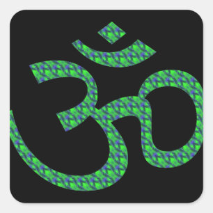 Green blue patterned Om or Aum ॐ.png Square Sticker