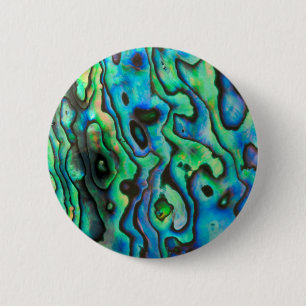 Green blue paua abalone shell 6 cm round badge