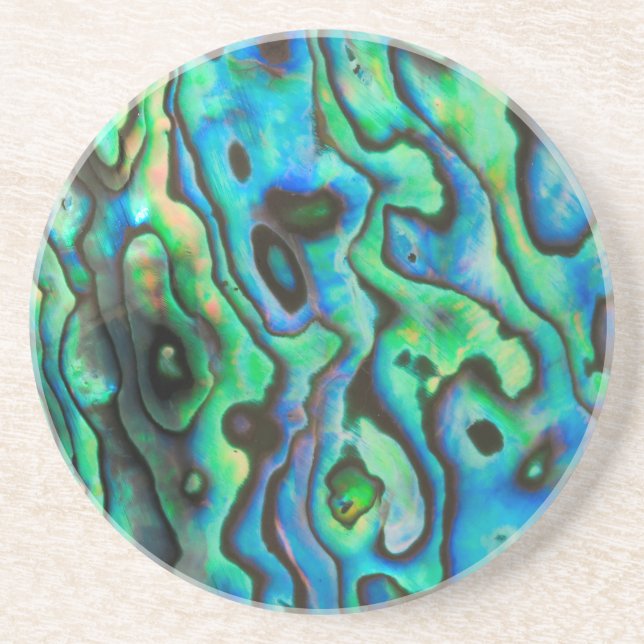 Green blue paua abalone shell coaster (Front)