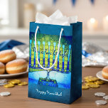 Green Blue Peace Love Light Hanukkah Menorah Bold Small Gift Bag<br><div class="desc">“Peace, love & light.” A close-up photo illustration of a bright, colourful, blue and green artsy menorah helps you usher in the holiday of Hanukkah in style. Feel the warmth and joy of the holiday season whenever you use this cute and fun personalised small gift bag. Matching cards, postage, stickers,...</div>
