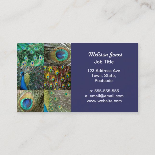 Green Blue Peacock photo collage Business Card (Front)