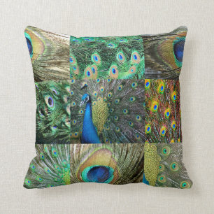 Green Blue Peacock photo collage Cushion