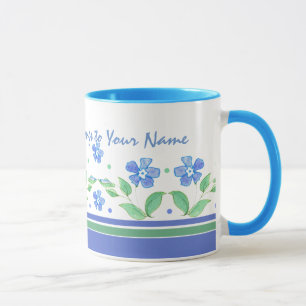 Green Blue Periwinkle Floral Border to Personalise Mug