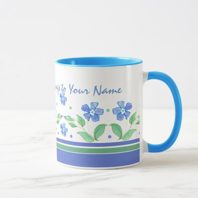 Green Blue Periwinkle Floral Border to Personalise Mug (Right)