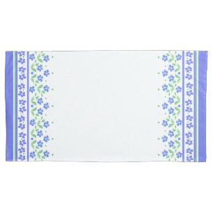 Green Blue Periwinkle Floral Border to Personalise Pillowcase