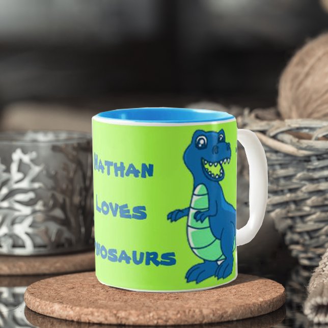 Green Blue | Personalise Name | Dinosaur | Mug (Creator Uploaded)
