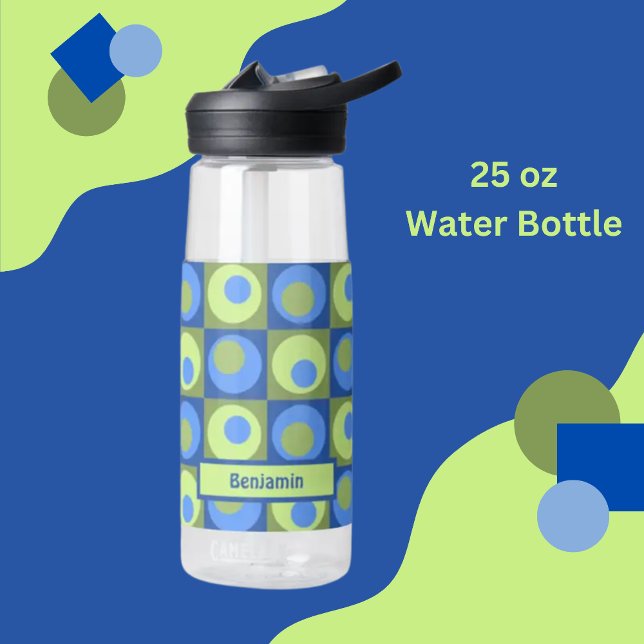 Green Blue Personalized Square Dot Pattern Water Bottle (Creator Uploaded)