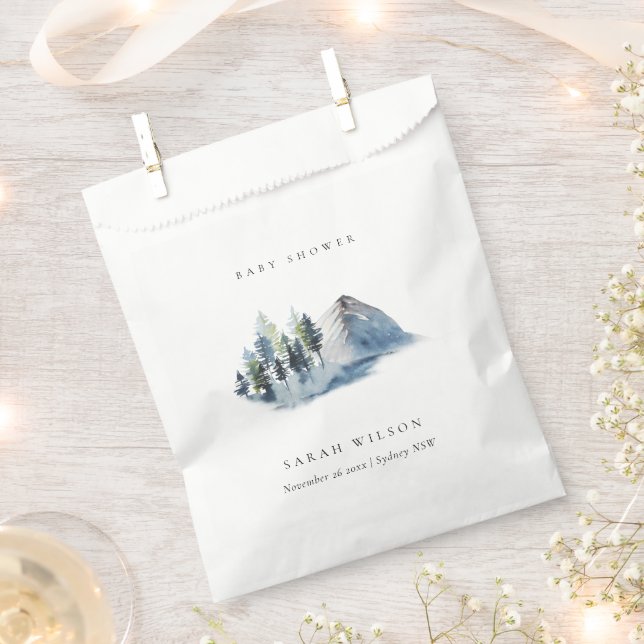 Green Blue Pine Woods Mountain Baby Shower Favour Bag (Clipped)