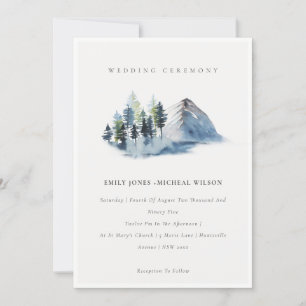 Green Blue Pine Woods Mountain Wedding Invite