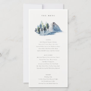 Green Blue Pine Woods Mountain Wedding Menu Card