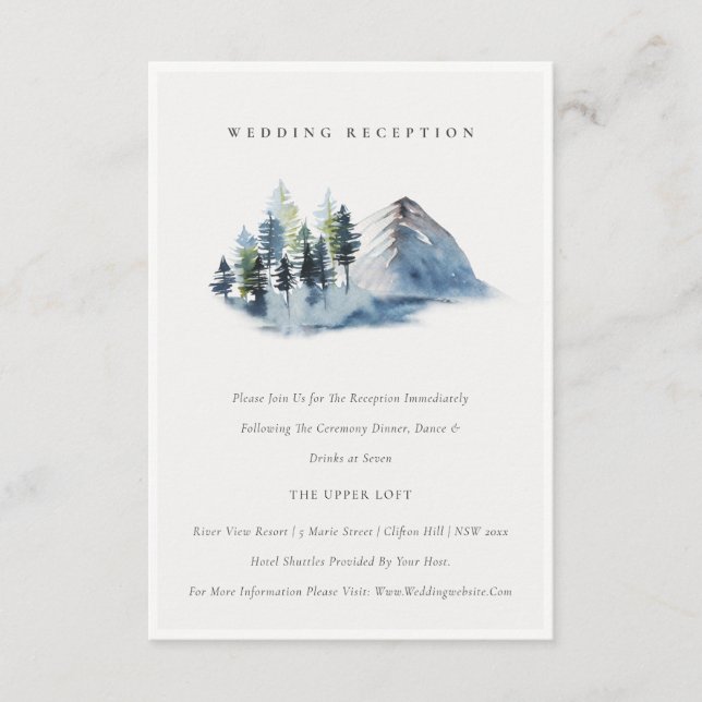 Green Blue Pine Woods Mountain Wedding Reception Enclosure Card (Front)