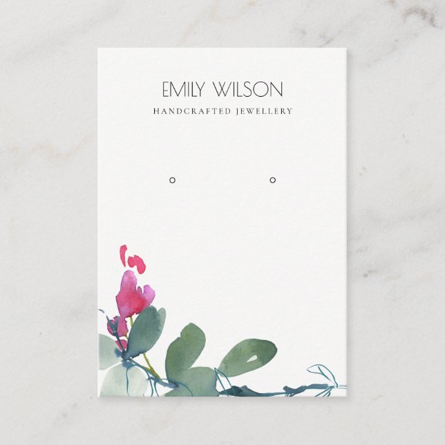 GREEN BLUE PINK EUCALYPTUS FOLIAGE EARRING DISPLAY BUSINESS CARD (Front)
