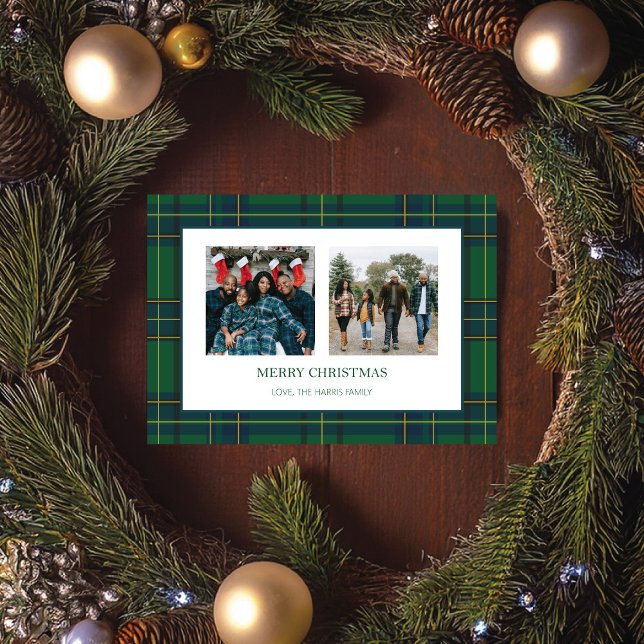 Green & Blue Plaid 2 Photo Christmas Card (Creator Uploaded)