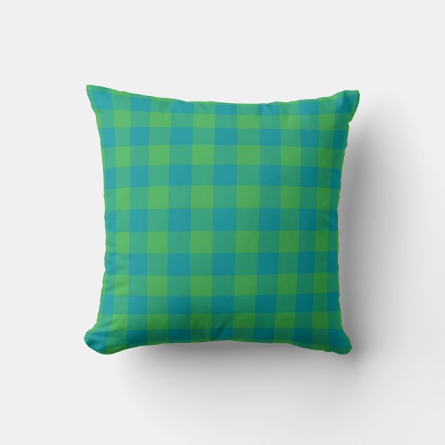 Green Blue Plaid Chequered Pattern  Cushion (Front)