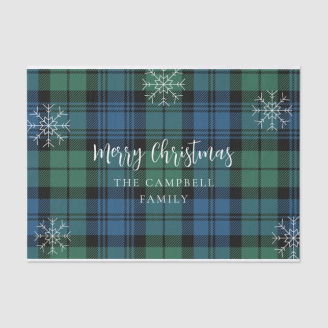 Green Blue Plaid Rustic Campbell Tartan Tissue Paper (Front)