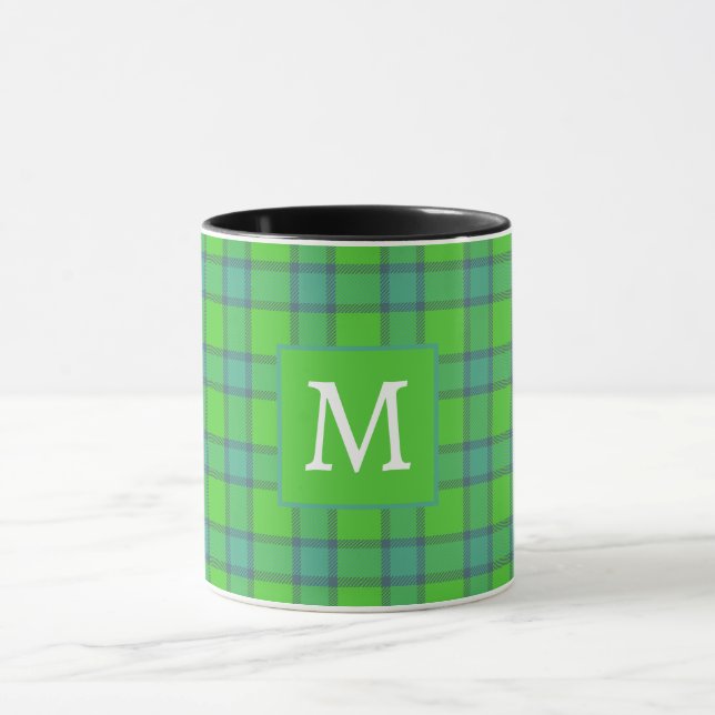  green &blue Plaid  tartan monogram name Mug (Center)
