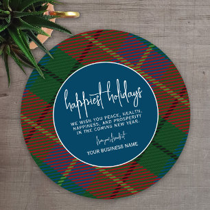 Green Blue Plaid with Corporate Greeting Business Holiday Card
