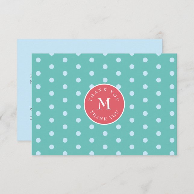 Green Blue Polka Dot Flat Thank You Card (Front/Back)